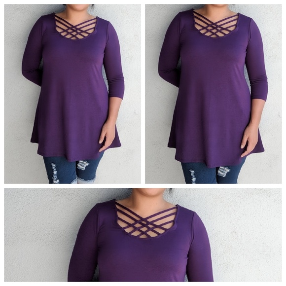 Lattice Front 3/4 Sleeve Dark Purple - Picture 2 of 2